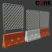 Load image into Gallery viewer, Assembly of the Jersey Barrier with the Removable Fence displayed.